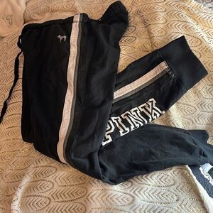 Unique leather stripe logo trackpant joggers/sweatpants black VS pink medium